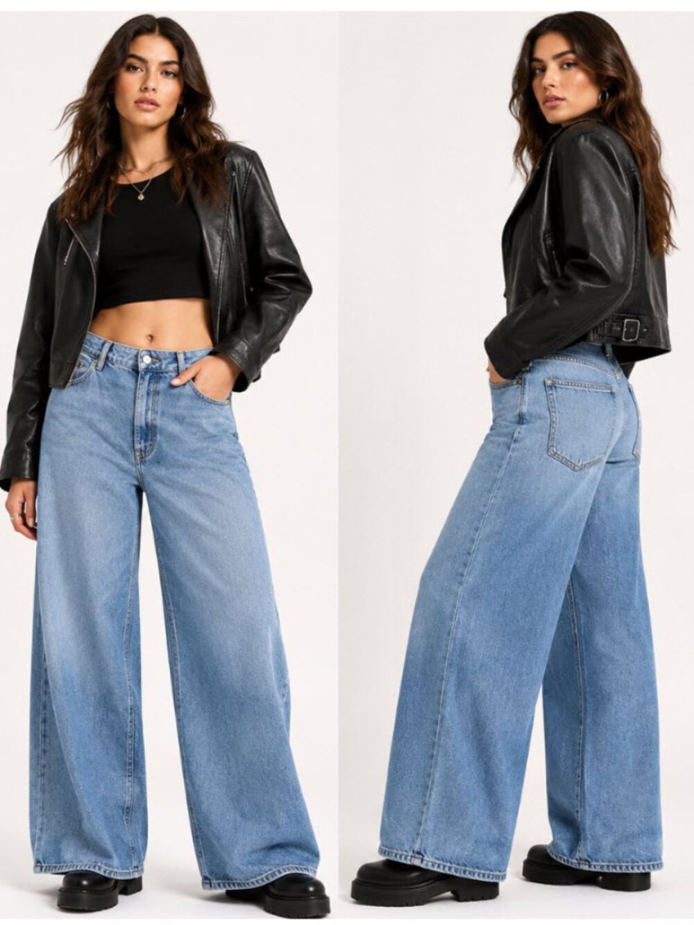 Zara NWT Wide leg High Rise Jeans Blue Size 10 Street Wear Everyday academia Y2K